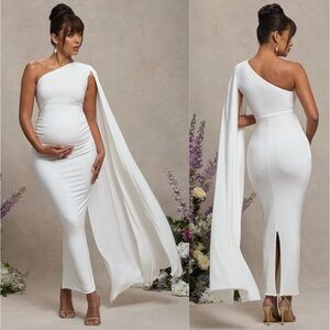 Club L London White One-Shoulder Maxi Dress